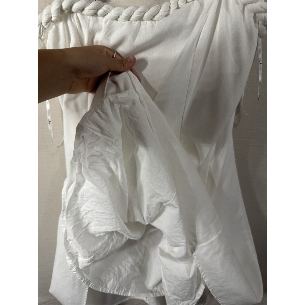 Lulus White Braided Trim Mini Dress Women's Medium Linen Blend Coastal Boho - Picture 8 of 8